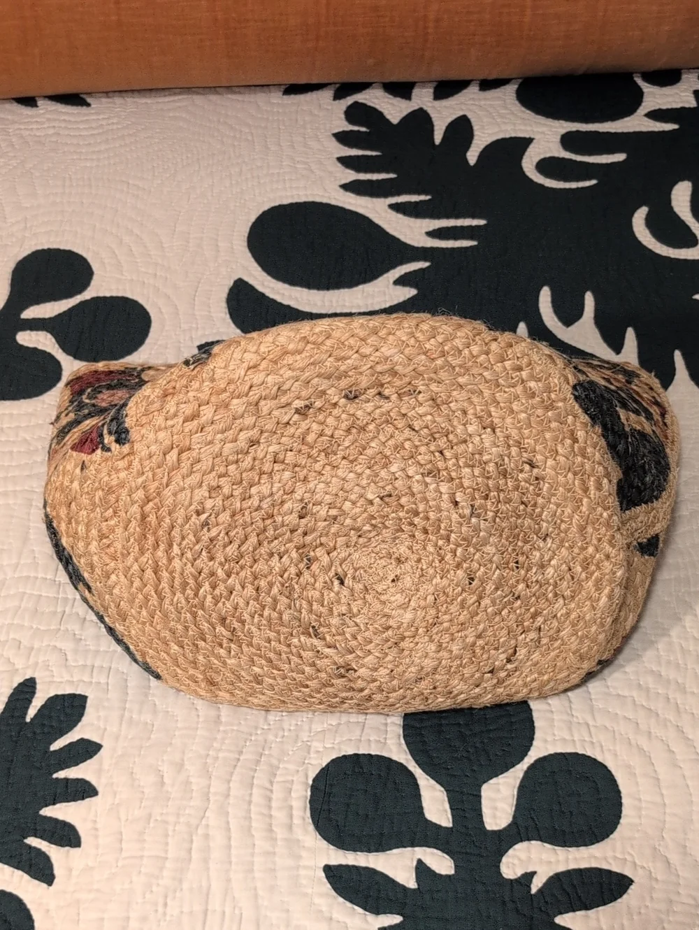 Olivia Miller Woven Straw Tote with Coral Square Handle